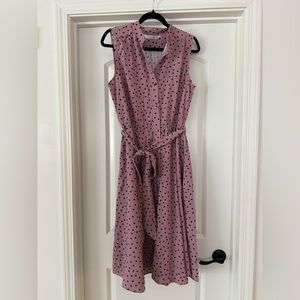 Polka Dot Print Crepe Elastic Waist Shirtdress